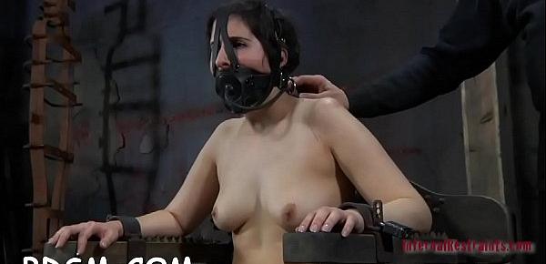  Girl wears an metallic helmet during hardcore pussy drilling